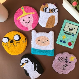 Cartoon Character Coaster Cat Mug Rug Gift Punch Needle Coaster Gift For Her Cute Gift For Happy Decor Princess Coaster Pinguin Dog Cloud