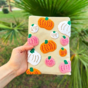 Handmade Punch Needle Pumpkin Sleeve, Kindle Paperwhite iPad Kobo Case, Autumn Phone Pouch