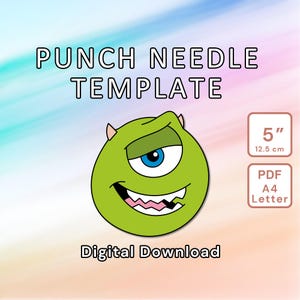 Cartoon Monster Punch Needle Pattern - DIY Template Mug Rug, Coaster, Tufted Home Decor, Kids Nursery Wall Art - Instant Download Design
