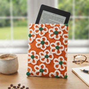 Hand-punched Orange Blossom Sleeve, Ereader Kindle Paperwhite Cover, Phone Kobo iPad Mini Pouch
