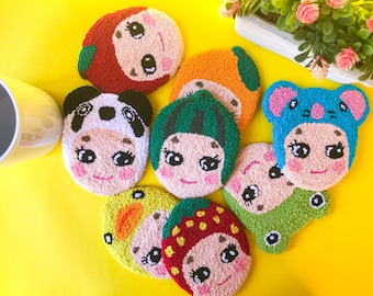 Angel Punch Needle Coaster, Handmade Animal & Fruit Mug Rug, Drink Table Decor