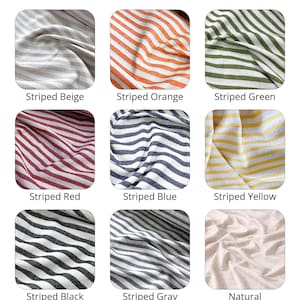 May include: Midweight Turkish cotton fabric options in various colors, including striped beige, orange, green, red, blue, yellow, black, and gray, plus a natural option. The fabric weight is 190-200 GSM, equivalent to 5.6-5.9 oz.