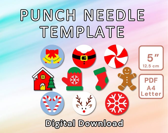 Christmas Punch Needle Pattern Set, DIY Mug Rug & Coaster Template ...