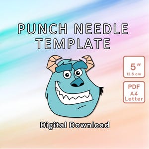Cartoon Monster Punch Needle Pattern - DIY Template Mug Rug, Coaster, Tufted Home Decor, Kids Nursery Wall Art - Instant Download Design