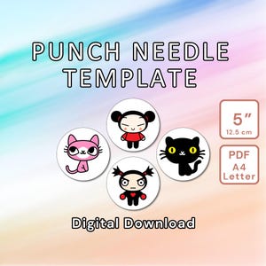 Ninja Girl Cat Punch Needle Pattern Set - DIY Template Mug Rug, Coaster, Tufted Home Decor, Kids Nursery Wall Art - Instant Download Design