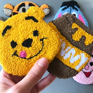 Cartoon Character Coaster Donkey Mug Rug Gift Punch Needle Coaster Gift For Her Cute Gift For Happy Decor Bear Coaster Cute Tiger Pig Honey