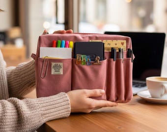Canvas Utility Pouch, Planner Organizer Bag, Stationery and Journal Case, 14-Slot Project Pouch, 17 Colors