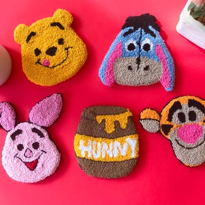 Cartoon Character Coaster Tiger Mug Rug Gift Punch Needle Coaster Gift For Her Cute Gift For Happy Decor Bear Coaster Cute Donkey Pig Honey