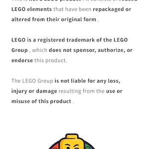 May include: A disclaimer with text about a product not being a LEGO product. The image includes a cartoon LEGO figure with the text "CRAZYFIGS" below it.