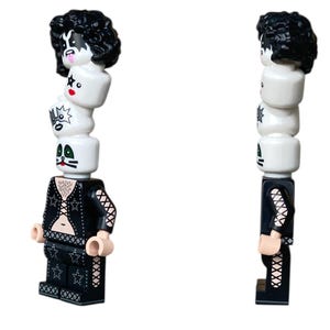 Rockster-minifiguur met veel hoofden, KISS-band, muziekster, individueel ontwerp gedrukt op merkcomponenten