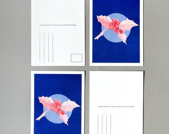 Set of 4 Christmas postcards Riso Print