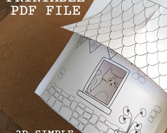 3D Paper House Craft Kit: Kids Printable Activity (PDF Download)