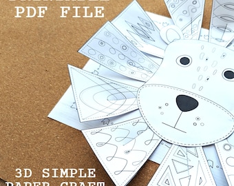 3D Paper Lion Craft Template: DIY Paper Animal Kids Activity (Printable PDF)