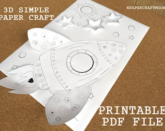3D Rocket Easy Paper Craft for Kids: Space Cut & Paste Activity (Printable PDF)