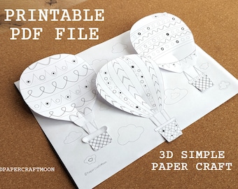 3D Hot Air Balloon Easy Paper Craft: Kids Cut & Paste Activity (Digital Download)
