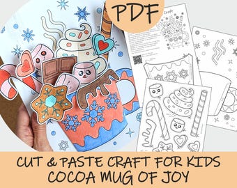 3D Cocoa Mug Cut and Paste Paper Craft: Winter Kids Activity (Printable PDF)