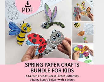 Spring Paper Crafts Bundle for Kids – 4 Easy Spring Activities Printable Set (PDF Template)