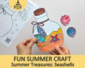 Seashell Bottle Craft Template, Paper Summer Ocean Activity for Kids (Printable PDF)