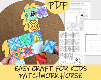 Patchwork Horse Craft Template: Fun And Easy Paper Activity for Kids (Printable PDF)