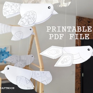 3D DIY Papier Mobile zum Selbermachen, druckbares einfaches Basteln für Kinder, hängende Vögel Mobile, Ausschneiden und ausmalen Seiten, druckbares Bastelset, digitaler Download