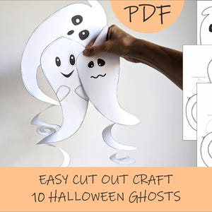 10 Halloween Ghosts Cut Out Craft | Easy Printable PDF for Kids | Simple Halloween Activity