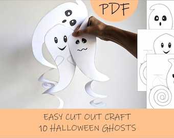 10 Halloween Ghosts Cut Out Craft | Easy Printable PDF for Kids | Simple Halloween Activity