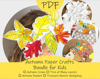 Autumn Paper Crafts Bundle for Kids – 4 Easy Fall Activities Printable Set