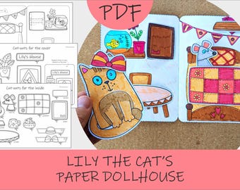 Lily the Cat’s Paper Dollhouse: Printable Kids Craft & Playset  (PDF Download)