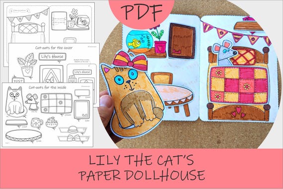 Lily the Cat’s Paper Dollhouse: Printable Kids Craft & Playset  (PDF Download)