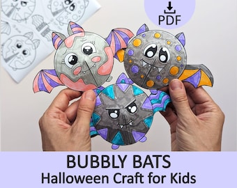 Bubbly Bats Halloween Craft for Kids, Easy Paper Cut and Paste Activity (Printable PDF)