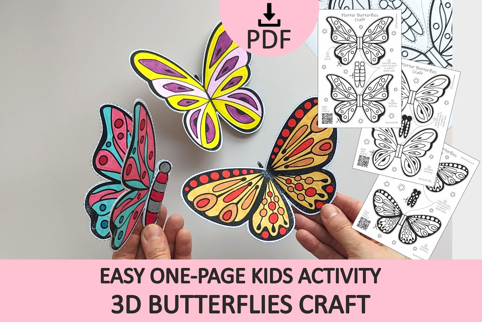 3D Butterfly Paper Craft for Kids | Easy Spring Activity | Hanging ...