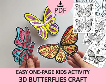 3D Butterfly Paper Craft for Kids | Easy Spring Activity | Hanging Decoration DIY (Printable PDF)
