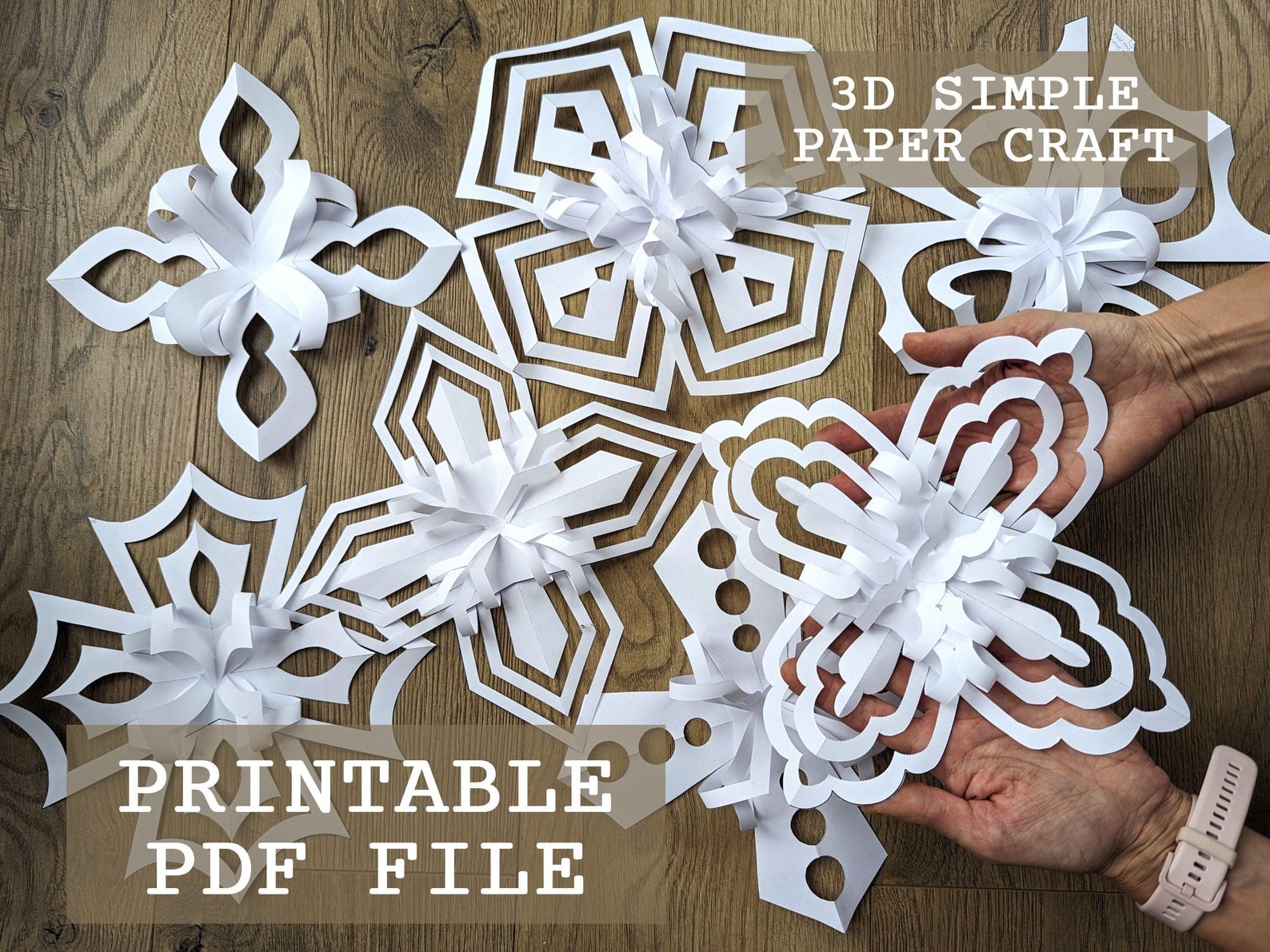 3D Paper Snowflake Template Patterns Set of 7 Designs Printable PDF