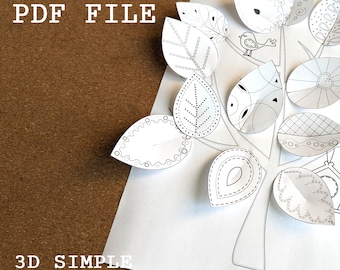 3D Paper Tree Craft for Kids: Autumn Cut & Paste Activity, Coloring Page (Printable PDF)