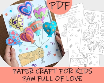 Créations en papier La patte pleine d'amour : activité ballon coeur Saint-Valentin pour enfants (modèle imprimable)