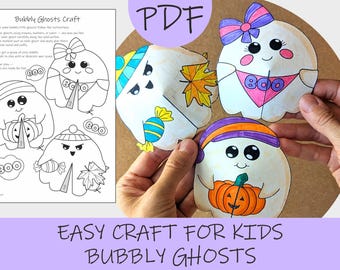 Bubbly Ghosts Craft: Easy Halloween Paper Cut and Paste Craft for Kids (PDF Download)