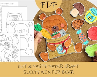 Sleepy Bear Paper Craft: Winter Cut and Paste Activity (Printable PDF)