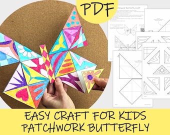 Patchwork Butterfly Craft Template. Spring Paper Cut & Paste Activity for Kids (Printable PDF)