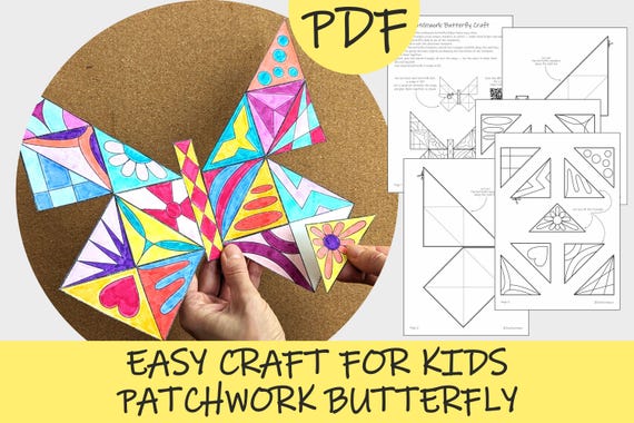 Patchwork Butterfly Craft Template. Spring Paper Cut & Paste Activity for Kids (Printable PDF)