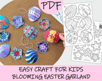 Easter Eggs & Flowers Paper Garland Craft for Kids: Easy Spring Decoration DIY (Printable Template)