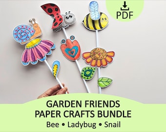 Spring Paper Craft Bundle for Kids – Bee, Ladybug, Snail Easy Printable Set (PDF Template)