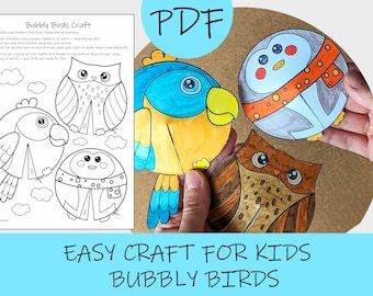 Bubbly Birds Craft: Penguin, Parrot and Owl Easy Paper Activity for Kids (PDF Download)