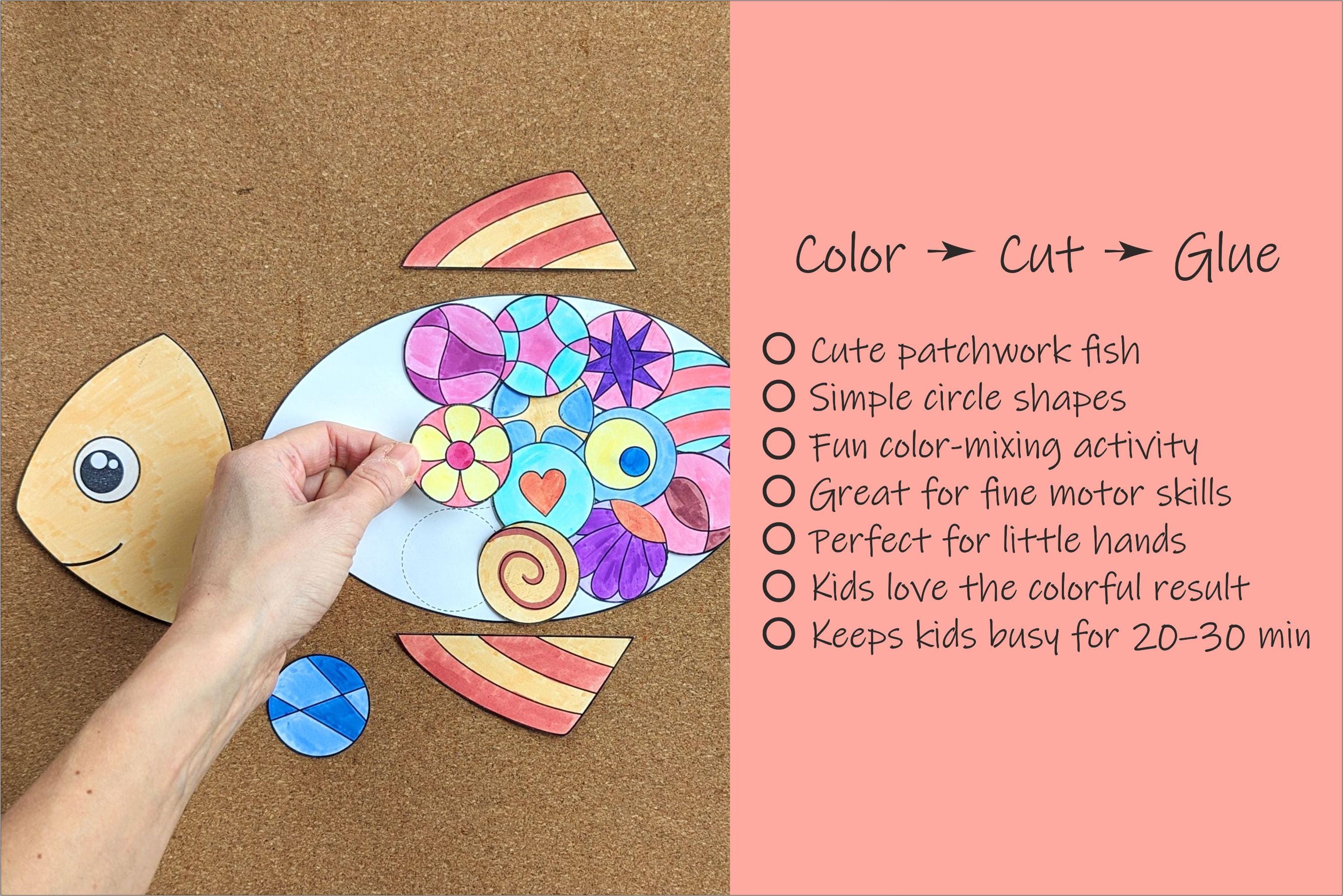 Patchwork Fish Paper Craft: Easy Color Cut Glue Activity for Kids