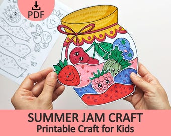Summer Jam Craft for Kids, Berry Jar Cut and Paste Preschool Activity (PDF Printable)