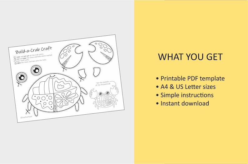 Build-a-Crab Paper Craft, zomerse oceaanactiviteit voor kinderen (afdrukbare pdf) afbeelding 6