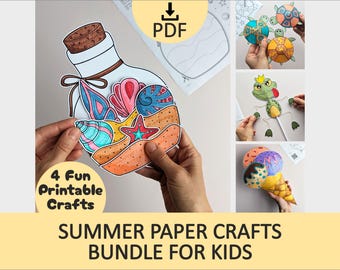 Summer Paper Crafts Bundle for Kids – 4 Fun & Easy Activities Printable Set (PDF Template)