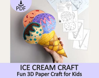 Ice Cream Craft for Kids: 3D Paper Cone Summer Activity (Printable PDF Download)