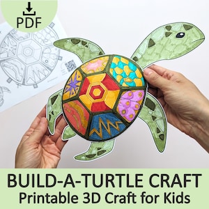 Build-a-Turtle Basteln für Kinder | 3D Papier Schildkröte | Ausschneiden und Einfügen von Ozeanaktivität (druckbare PDF-Datei)
