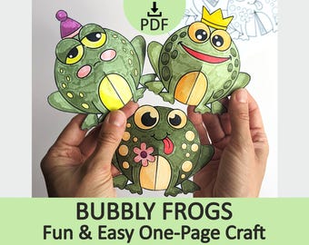 Bubbly Frogs Paper Craft for Kids: Easy 3D Paper Spring & Summer Activity (PDF Printable)