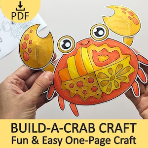 Build-a-Crab Paper Craft, zomerse oceaanactiviteit voor kinderen (afdrukbare pdf) afbeelding 1